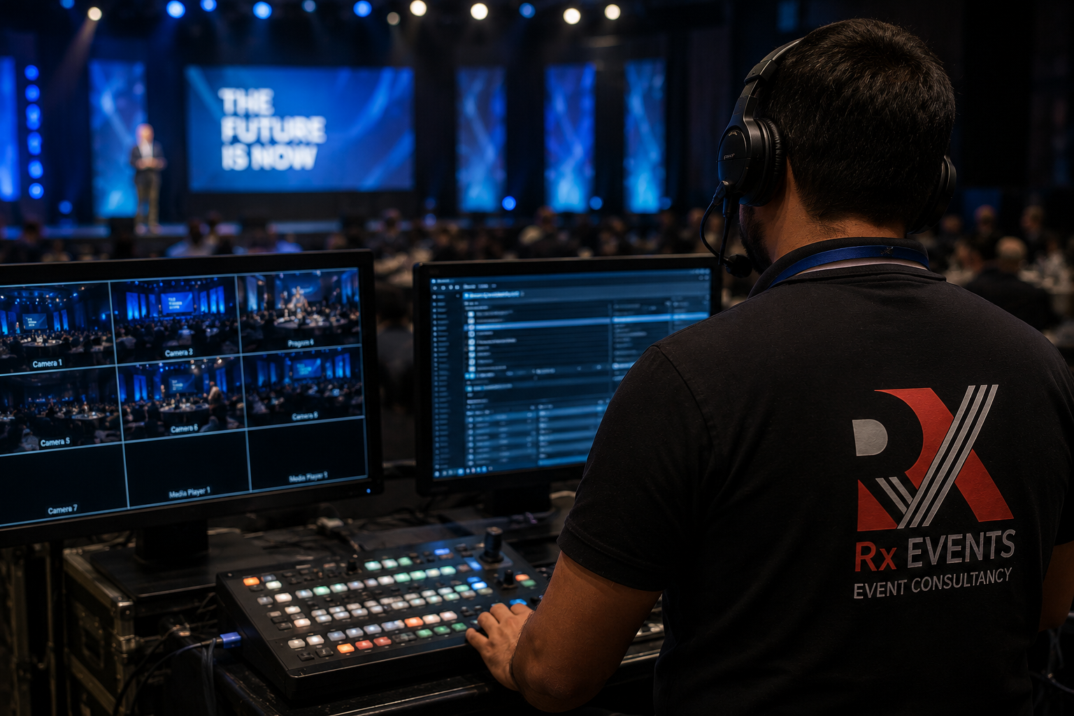 Event production team managing a large medical conference